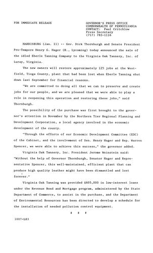 Sale of Eberle Tanning Company