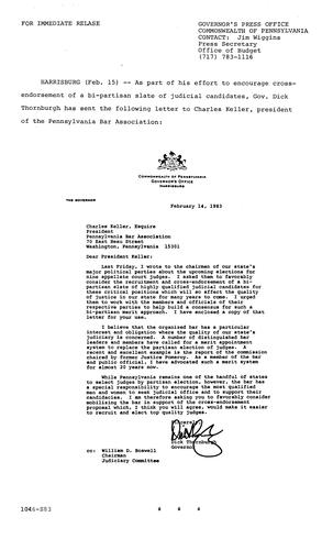 Letter to Charles Keller, PA Bar Association President regarding cross-endorsement of judicial candidates