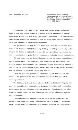 $78,811 to United Steel Workers of America/Community College of Allegheny County Model Program