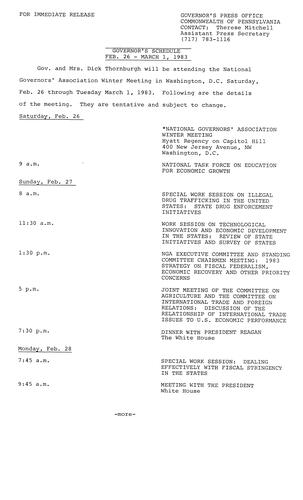 Governor's National Governors Association (NGA) Schedule
