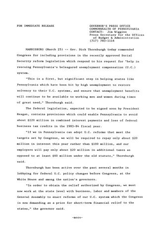 Commends Congress for including provisions in Social Security Reform Legislation