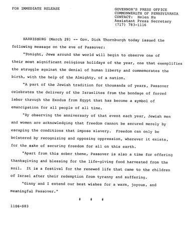 Statement: Passover,