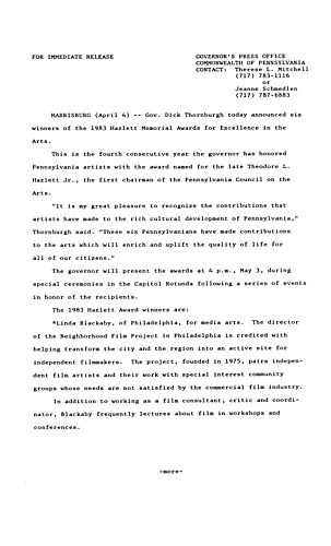 1983 Hazlett Memorial Awards for Excellence in the Arts,