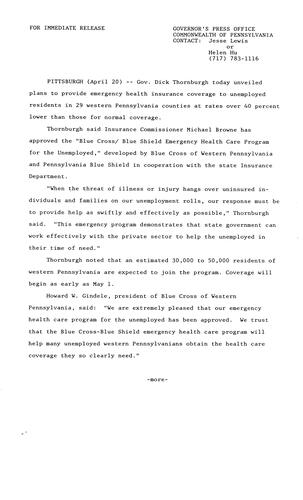 Blue Cross/Blue Shield Emergency Health Care Program for the Unemployed