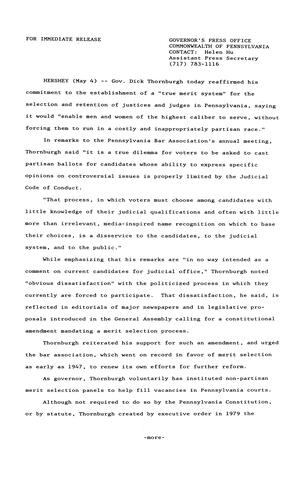 Remarks: PA Bar Association regarding "true merit system" for justices and judges