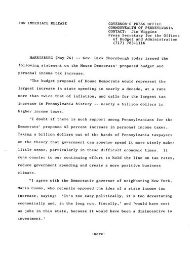 Remarks: House Democrats' proposed budget and personal income tax increase