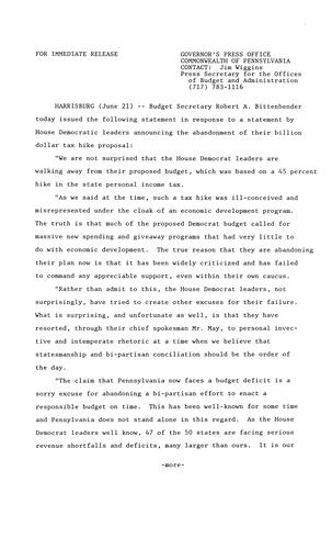 Budget Secretary Robert Bittenbender: House Democrats abandon their billion dollar tax hike proposal
