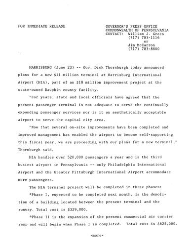 $11 million for a new terminal at Harrisburg International Airport