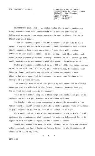 Small businesses doing business with the Commonwealth will receive interest on delinquent payments from State agencies