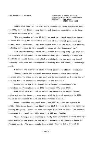 Travel and tourism expenditures exceed $7 billion in 1982,