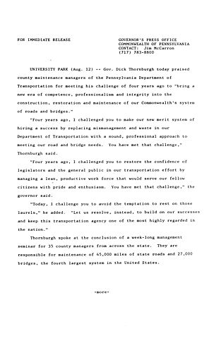 Remarks: on PennDot County Maintenance Manager's Seminar,