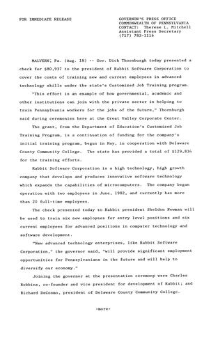 $80,937 check to Rabbit Software Corporation for customized job training
