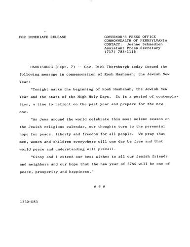 Statement: on Rosh Hashanah