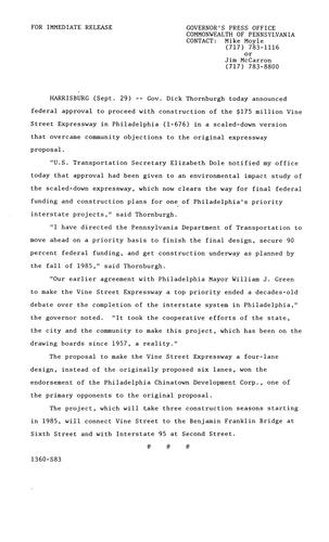 Federal approval to proceed with Vine Street Expressway,