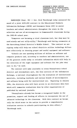 $125,000 joint contract to Education Products Information Exchange and Consumer Union for micro computers,