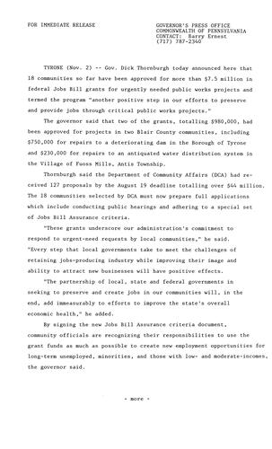 $7.5 million in Federal Jobs Bill grants for public works projects in 18 communities