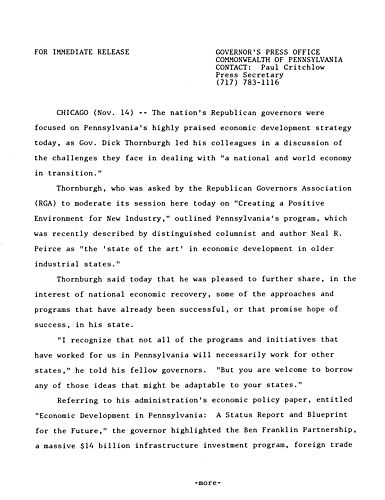 Nation's Republican governors (RGA) focused on Pa's highly praised economic development strategy,