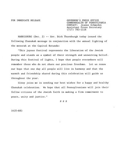 Statement: Chanukah