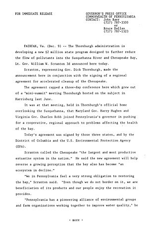 Lt. Governor: Signs Regional Agreement for accelerated clean-up of Chesapeake