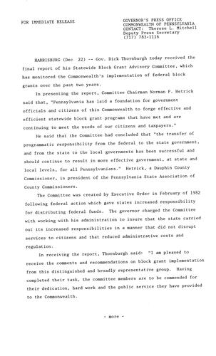 Statewide Block Grant Advisory Committee final report