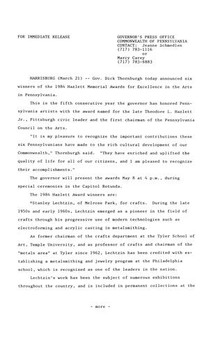 1984 Hazlett Memorial Awards for Excellence in the Arts in PA