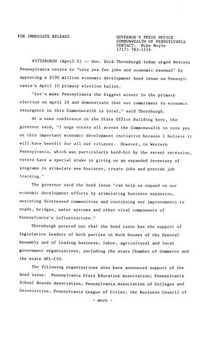 Urges "vote yes for jobs and economic renewal", Pittsburgh