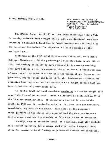 Remarks: at 1984 Adlai E. Stevenson Fellow of Yale University's Morse College