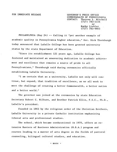 Education Department grants LaSalle College university status,