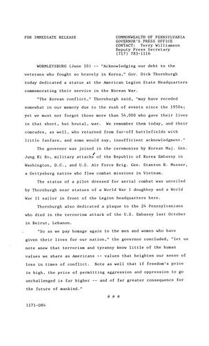 Remarks: at American Legion State Headquarters, dedication of statue,
