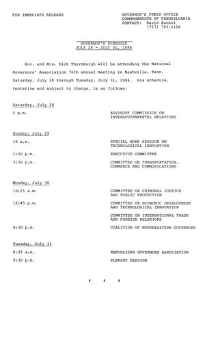 Governor's National Governors Association (NGA) Schedule,