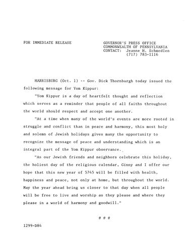 Statement: Yom Kippur,
