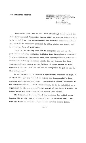Letter to EPA re. acid rain,