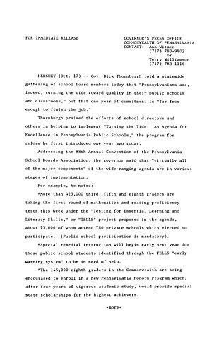 Remarks: 88th Annual Convention of the PA School Boards Association,