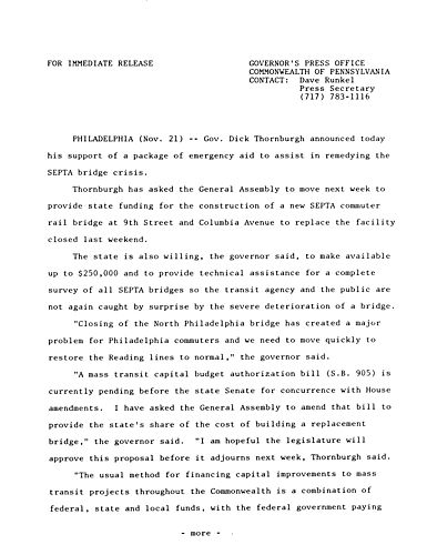 SEPTA Bridge crisis emergency aid,