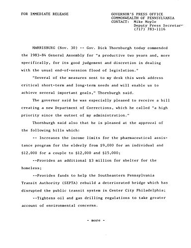 Commends 1983-84 General Assembly,