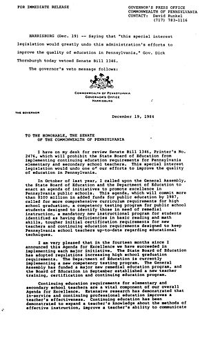 VETO message: SB 1346, education requirements,