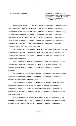 Joint meeting with "Governor" Alethea Hitchcock of Steele Elementary School,