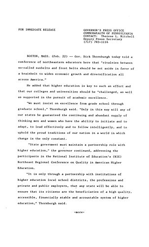 Remarks: Conference of northeastern educators re. rivalries between sunbelts and frost belts widening economic growth,