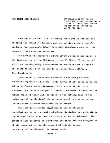 Remarks: Members of Franklin Institute,