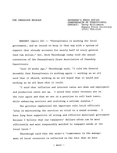 Remarks: PA State Association of Township Supervisors,
