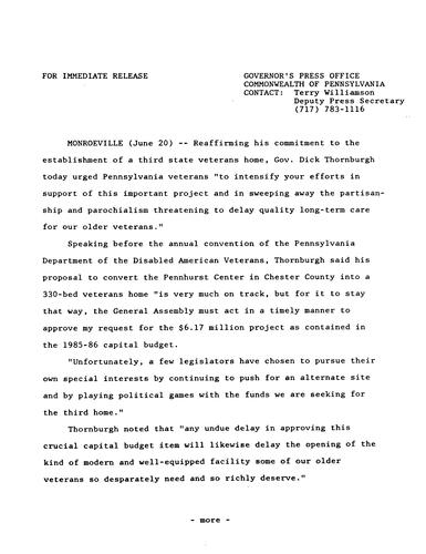 Remarks: PA Department of Disabled American Veterans