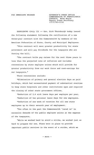 Statement: ratification of new 3-year contract with AFSCME