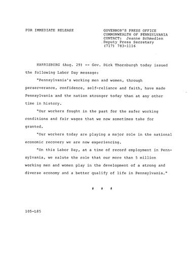 Statement: Labor Day