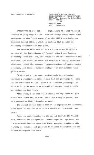 Remarks: 1985 State Employees Combined Appeal Kick-off