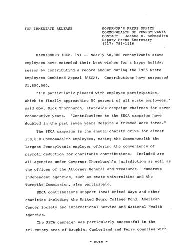 Record contributions during 1985 SECA appeal