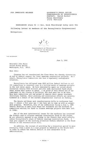 Letter to PA Congressional Delegation re. clean water act
