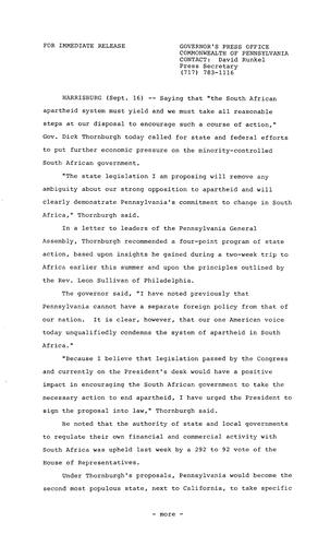 Recommends four-point program of State action to remove ambiguity about PA's opposition to apartheid