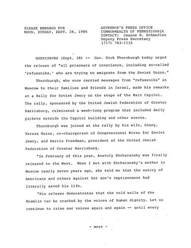 Remarks: Soviet Jewry Rally