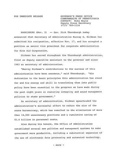 Murray Dickman resigns