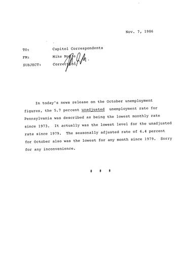 Correction to unemployment rate release